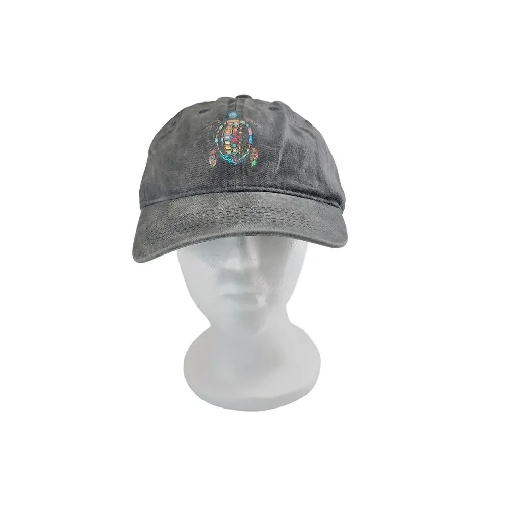 Black Gray Acid Wash Rainbow Colorful Sea Turtle Baseball Cap Hat Adjustable NEW
